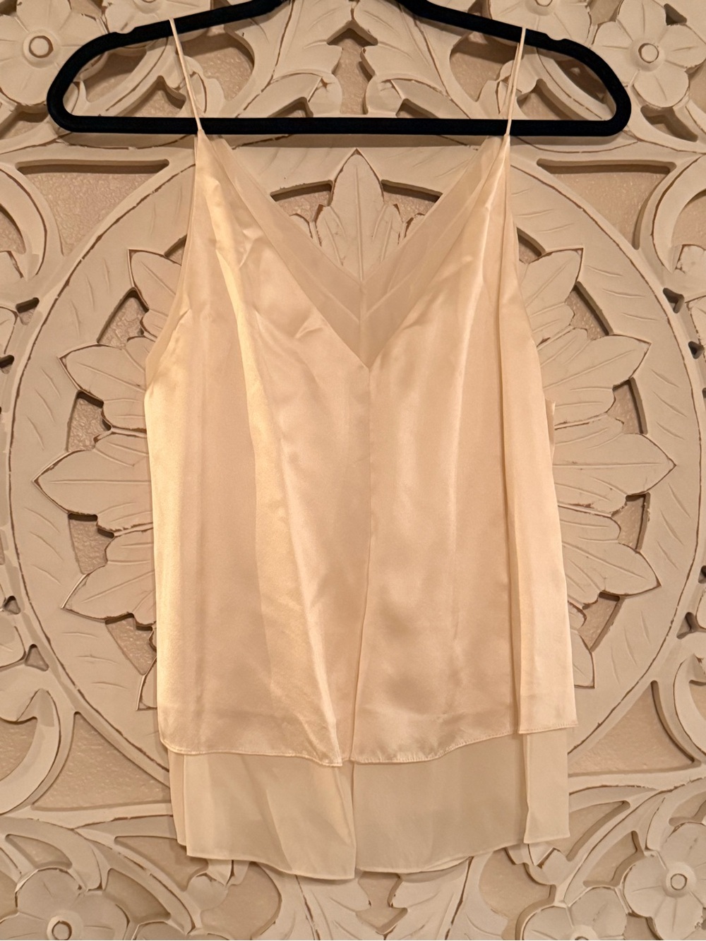 T by Alexander Wang Silky Cream Layered V-Neck Cami silk ivory pearl top